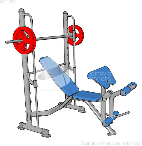 Image of 3D vector illustration of a blue gym weight lifting achine on wh