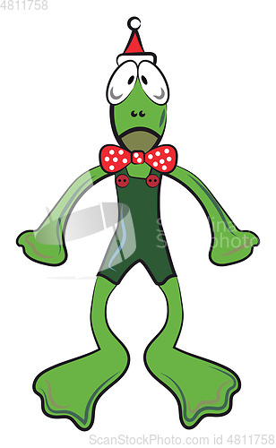 Image of Green frog in Christmas vector or color illustration