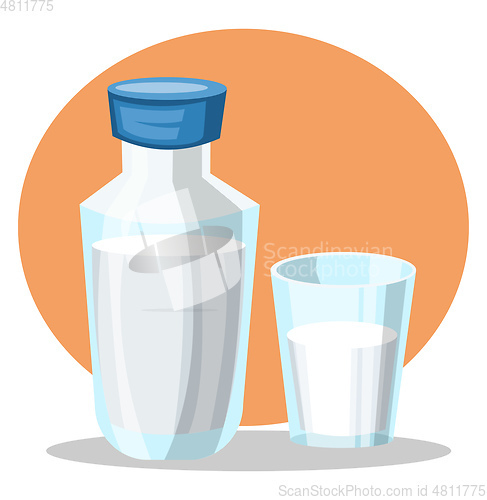 Image of Water Bottle and glass vector color illustration.
