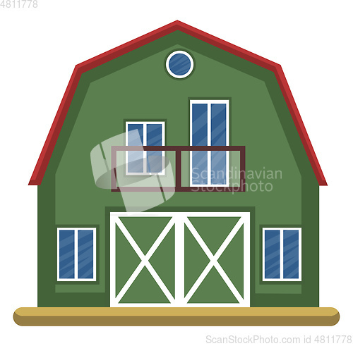 Image of Cartoon green building with red roof vector illustartion on whit