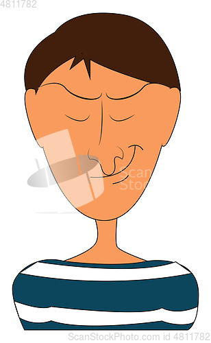 Image of Portrait of a boy in blue and white striped shirt vector illustr