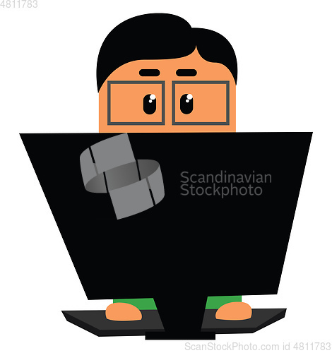 Image of Clipart of an officer working in his laptop set on isolated whit