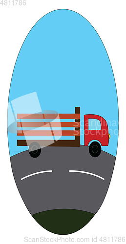 Image of Truck on road  vector illustration in blue eclips  on white back