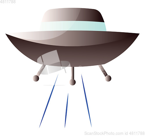 Image of Vector illustration of a grey flying space ship on a white backg