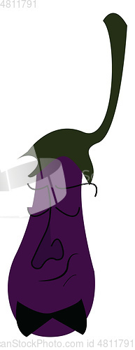Image of An eggplant with long stem dressed up in bow tie vector color dr