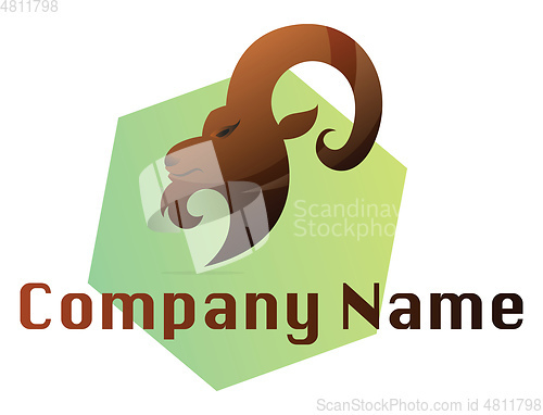 Image of Brown ram head on green hexagon vector logo illustration on a wh