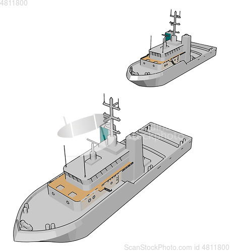 Image of Vector illustration of two white navy battle ships white backgro