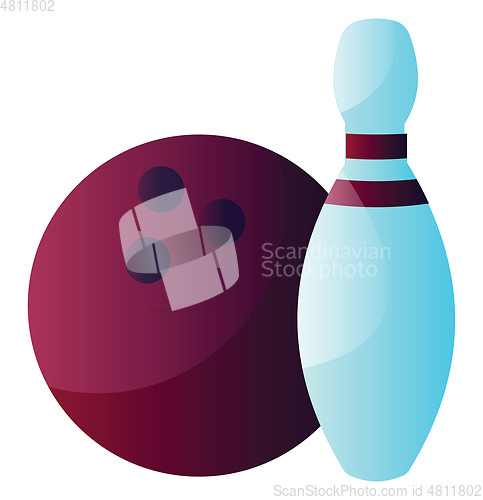 Image of Purple bowling ball and blue bowling pin vector illustration on 