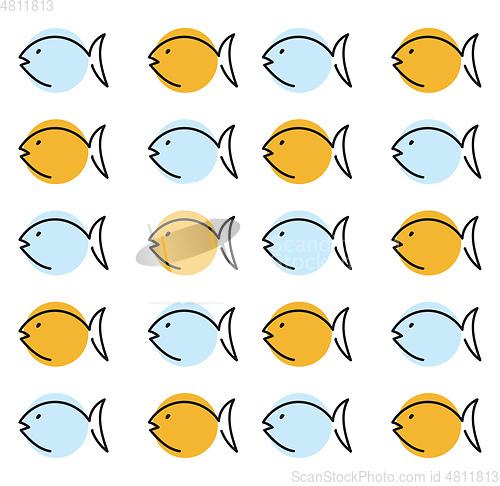 Image of A pattern of blue and orange colored fish vector or color illust