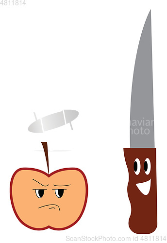 Image of A half-cut apple and a knife placed together vector or color ill