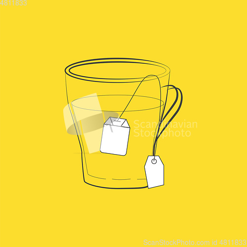 Image of Clipart of a dip tea bag in a cup set isolated on yellow backgro