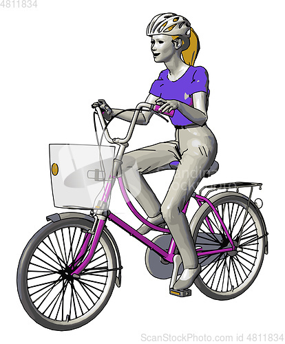 Image of Girl riding bicycle with wearing helmet very active and sporty v