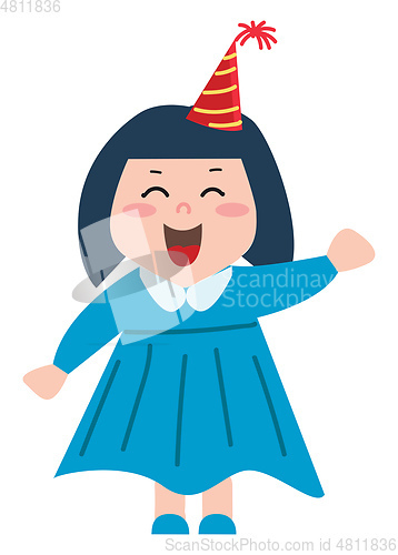 Image of A happy girl wearing a party hat vector or color illustration