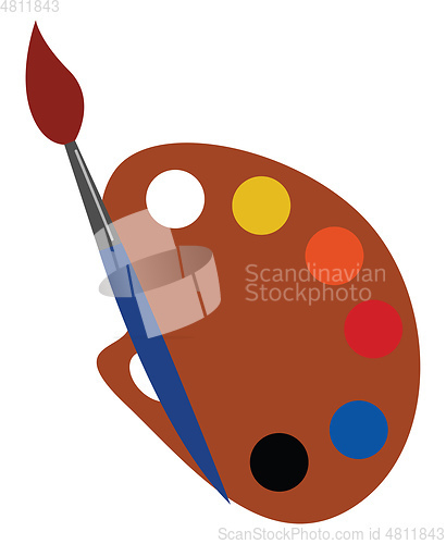 Image of Cartoon picture of a palette holding multiple paints and a brush