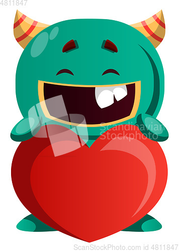 Image of Green monster sharing love vector illustration