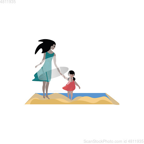 Image of Drawing of a beautiful mom and a lovely daughter vector or color