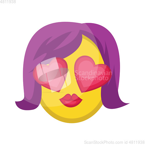 Image of Female face with heart eyes and purple hair vector illustration 