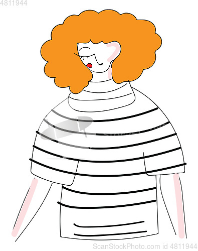 Image of Abstract illustration of a girl with orange curly hair in black 