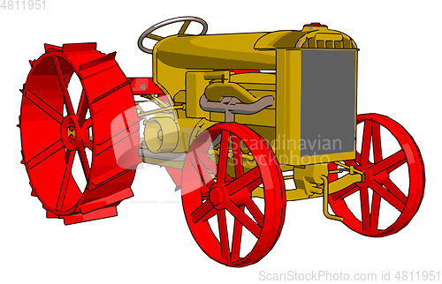 Image of Red and yellow tractor vector illustration on white background