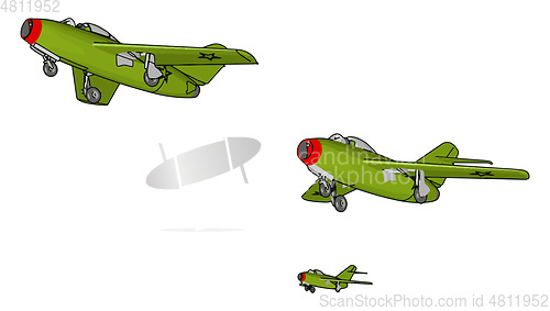 Image of Three green air force jets vector illustration on white backgrou