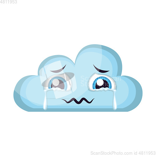 Image of Crying light blue cloud emoji vector illustration on a white bac