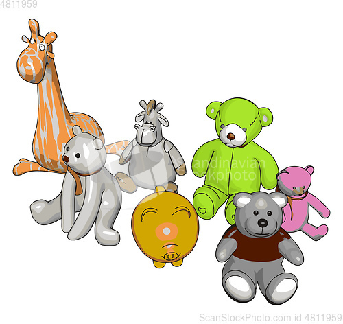 Image of Various stuffed toy animals vector illustration on white backgro