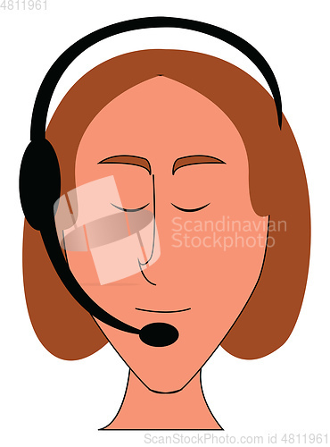 Image of Female operatior with headphones simple vector illustration on w