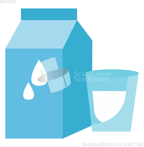 Image of Blue-colored cartoon milk pack and a glass cup vector or color i