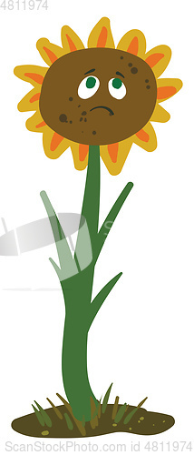 Image of Emoji of a sad grey-colored sunflower bud vector or color illust