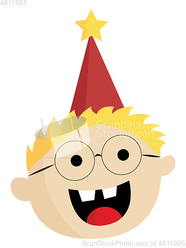 Image of A happy boy wearing a party hat vector or color illustration