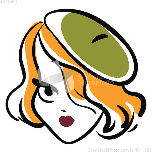 Image of Woman wearing green beret hat illustration basic RGB vector on w