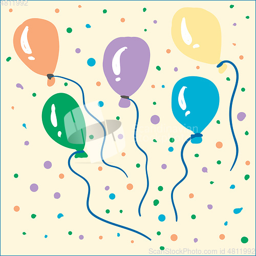 Image of Banner with colorful balloons and confetti to celebrate happy mo