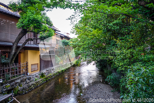 Image of Traditional japanese houses on Shirakawa river, Gion district, K