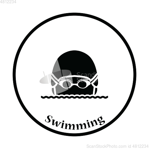 Image of Icon of Swimming man head with goggles and cap 