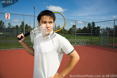 Image of Asian man playing tennis