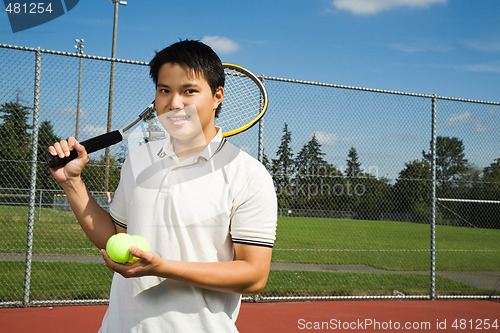 Image of Asian man playing tennis