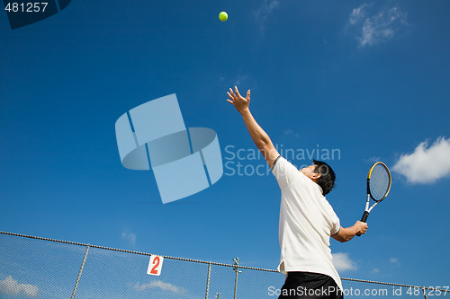 Image of Asian male playing tennis