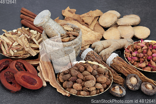 Image of Natural Chinese Herbal Medicine with Herbs and Spices