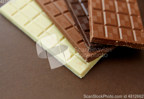 Image of different kinds of chocolate on brown background