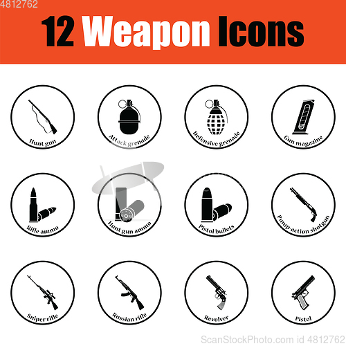 Image of Set of twelve weapon icons