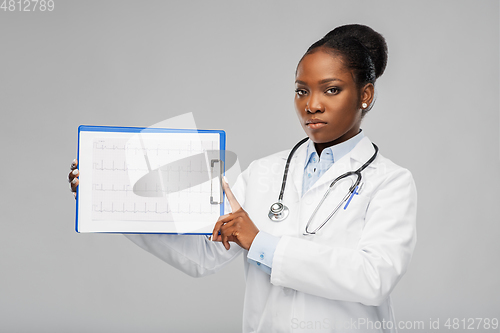 Image of african american female doctor with cardiogram