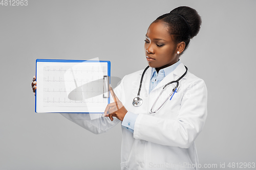 Image of african american female doctor with cardiogram