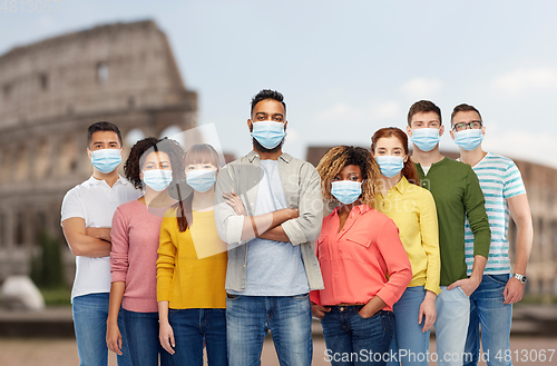 Image of people wearing protective medical mask in italy