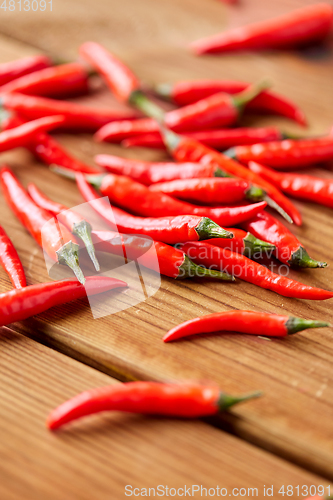 Image of red chili or cayenne pepper on wooden boards