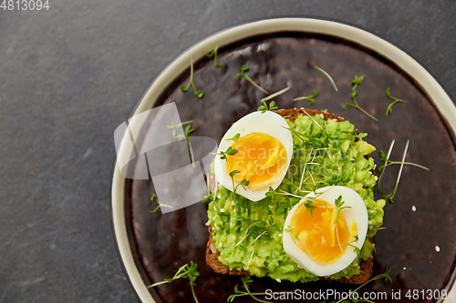 Image of toast bread with mashed avocado and eggs