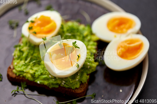 Image of toast bread with mashed avocado and eggs