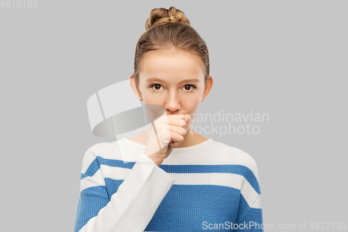 Image of sick coughing teenage girl in pullover