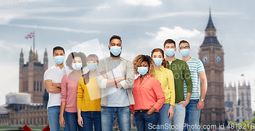 Image of people wearing protective medical mask in england