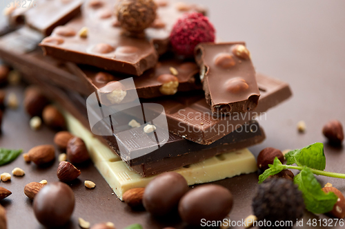 Image of close up of different chocolates, candies and nuts