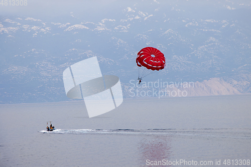 Image of Para sailing off the coast in Adriatic sea, Croatia